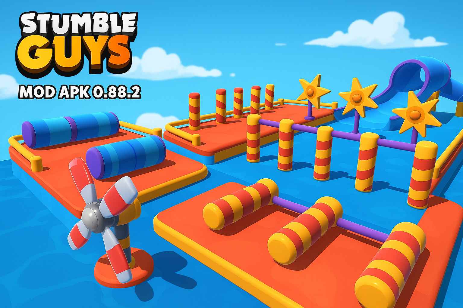Terrain and obstacles challenge players in Stumble Guys MOD APK