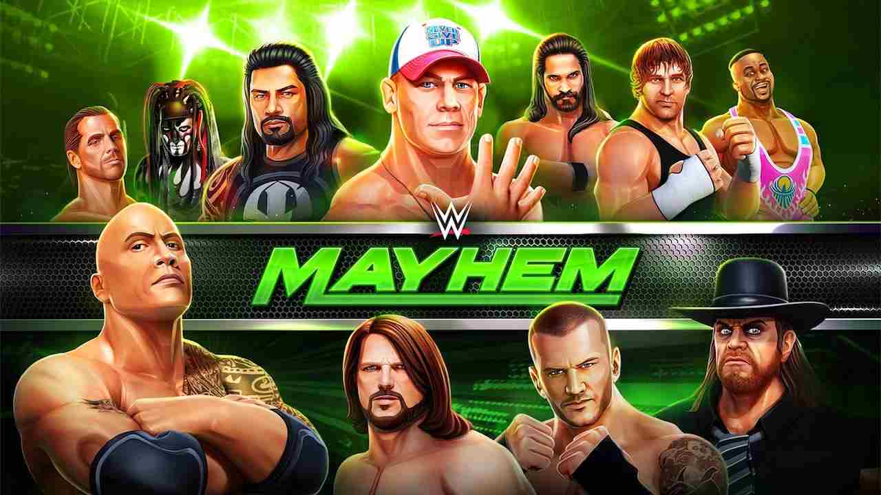 WWE Mayhem 1.76.123 APK MOD [Menu LMH, Huge Amount Of Money gold, all characters unlocked]
